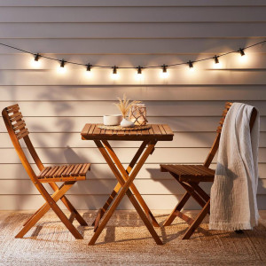 Ambia Garden Balkonset, Akazie, Holz, 3-teilig, Akazie, massiv, X-Form, 60x55x74 cm, Tisch klappbar, Stuhl klappbar, Balkonmöbel, Balkonmöbel-Sets