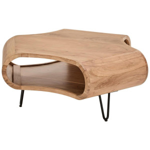 Carryhome Couchtisch, Schwarz, Akazie, Holz, Metall, Akazie, vollmassiv, Holz, sechseckig, Haarnadel, 95x39x95 cm, Stauraum, offenes Fach, einfacher
