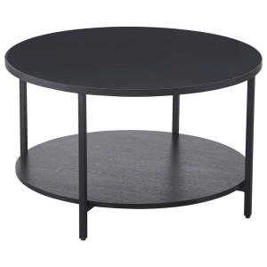 Carryhome Couchtisch, Schwarz, Metall, Glas, Holzwerkstoff, rund, Flachrohr, 75x45x75 cm, einfacher Aufbau, Wohnzimmer, Wohnzimmertische, Couchtische,