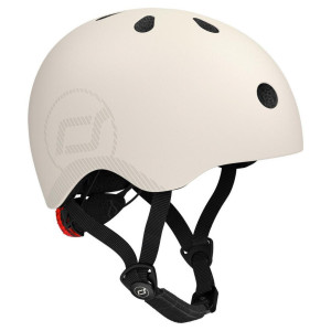 Scoot and Ride Kinderhelm, Hellgrau, Kunststoff, Textil, Gr. S-M, RoHS, Magnetverschluss, mit LED-Licht, Kinnpolster,Magnetverschluss, Kinnpolster,