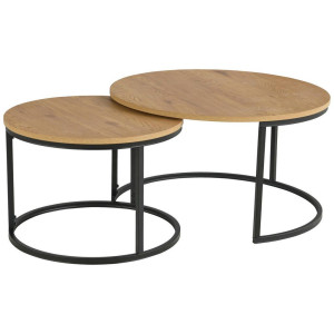 Couchtischset, Eiche, Metall, Holzwerkstoff, 2-teilig, rund, C-Form, rund, 60-80x42-45x60-80 cm, Wohnzimmer, Wohnzimmertische, Couchtische,