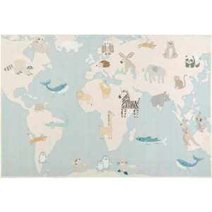 Lindorug Kinderteppich Living Zoonia, Creme, Mehrfarbig, Pastellblau, Textil, Weltkarte, rechteckig, 120x180 cm, Oeko-Tex® Standard 100, für