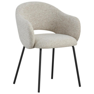 Armlehnstuhl, Schwarz, Beige, Metall, Textil, Rundrohr, 58x79x59 cm, Esszimmer, Stühle, Esszimmerstühle, Armlehnenstühle