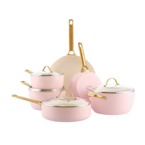GreenPan Kochtopfset Padova Reserve, Weiß, Gold, Pink, Metall, Glas, 6-teilig, 0 L, rund, Kochen, Töpfe, Topfsets