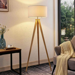 Novel Stehleuchte Colchester, Natur, Metall, Textil, Esche, massiv, Uni,Uni, rund,rund, 148 cm, RoHS, CE, mit Schalter, Lampen & Leuchten,