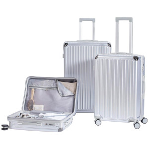 Novel Reisekofferset, Silber, Textil, Kunststoff, Metall, 3-teilig, Netzfach, Tragehenkel, TSA-Schloss, 360°-Rollensystem, höhenverstellbarer