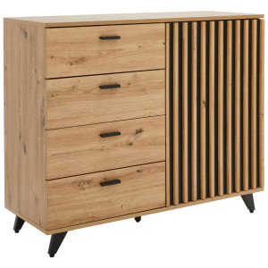 Mid.you Sideboard Oslo, Schwarz, Eiche, Metall, Holzwerkstoff, 1 Fächer, 4 Schublade(n) Schubladen, 103x86x40 cm, Bsci, Wohnzimmer, Kommoden &