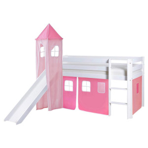 Mid.you Spielbett Ticaa 808899 Kasper, Rosa, Weiß, Hellrosa, Holz, Kiefer, massiv, seitenverkehrt montierbar, 90x200 cm, Kinder- & Jugendzimmer,