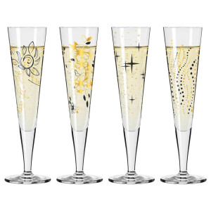 Ritzenhoff Champagnerglas Goldnacht, Schwarz, Gold, Glas, 4-teilig, 205 ml, 7.2x24x7.2 cm, Fsc, Made in Germany, Essen & Trinken, Gläser, Champagner-