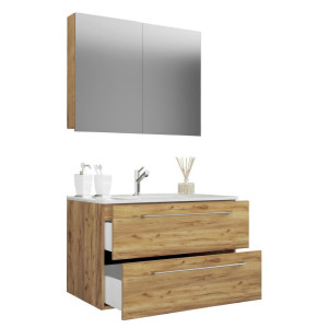 Mid.you Badezimmer VCM Badinos, Honigeiche, Holzwerkstoff, 3-teilig, 2 Schublade(n),2 Schublade(n) Schubladen, 80 cm, hängend, Badezimmer,
