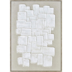 Monee Ölgemälde, Weiß, Beige, Kunststoff, Textil, Holzwerkstoff, Abstraktes, rechteckig, 50x70 cm, handgemalt, Bilder und Zubehör, Wandbilder,