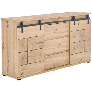 Mid.you Sideboard Quito, Eiche, Kunststoff, 2 Fächer, 3 Schublade(n) Schubladen, 160x86x40 cm, Bsci, Wohnzimmer, Kommoden & Sideboards, Sideboards