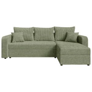 Carryhome Ecksofa, Salbeigrün, Kunststoff, 3-Sitzer, Füllung: Schaumstoffflocken,Schaumstoffflocken, Ottomane links, seitenverkehrt montierbar,