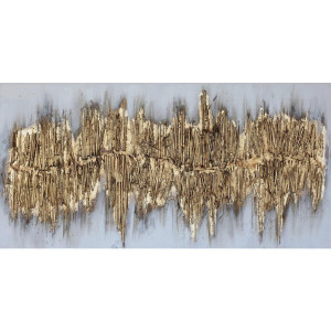 Monee Ölgemälde, Gold, Holz, Textil, Tanne, massiv, Abstraktes, Strukturen, rechteckig, 120x60 cm, handgemalt, 3D-Effekt, Bilder und Zubehör,