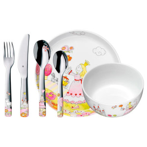 WMF Kinderbesteck Prinzessin, Metall, Keramik, 6-teilig, ergonomischer Griff, lebensmittelecht, Vollheftmesser, Füttern, Kinderbesteck