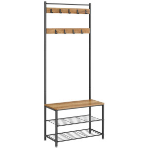 Boxxx Garderobe Vasagle, Schwarz, Eiche, Metall, Holzwerkstoff, Vintage, 70x175x32 cm, Garderobe, Garderoben-Sets & Serien, Garderoben-Sets