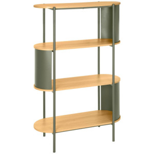 Xora Regal, Grün, Natur, Metall, Holzwerkstoff, 4 Fächer, 80x133.5x33.8 cm, Wohnzimmer, Regale, Bücherregale