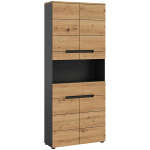 Mid.you Hochschrank, Dunkelgrau, Eiche Artisan, Kunststoff, 2 Fächer, 1 Schublade(n) Schubladen, 76x193x34 cm, FSC Mix, Badezimmer,