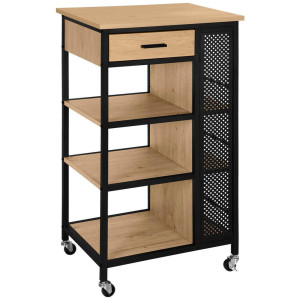 Xora Servierwagen, Natur, Schwarz, Metall, Holzwerkstoff, 1 Schublade(n) Schubladen, rechteckig, 37x91x50 cm, Stauraum, offenes Fach, Esszimmer,