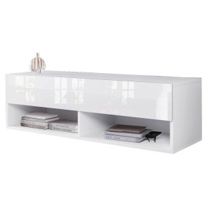 P & B Lowboard A100, Weiß Hochglanz, Kunststoff, kaltweiß, 100x30x31 cm, Fsc, Made in EU, stehend, hängend, Wohnzimmer, Wohnwände, Lowboards,