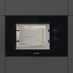 Gorenje Einbaumikrowelle, Schwarz, Metall, Glas, 59.5x38.2x32 cm, Garraumbeleuchtung, Grillfunktion, elektronisches Bedienfeld, Auftaufunktion,