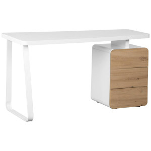 Mid.you Schreibtisch, Weiß, Eiche, Metall, Holzwerkstoff, 3 Schublade(n) Schubladen, Freiform, Flachrohr, 140x75x60 cm, Bsci, Stauraum, Arbeitszimmer,