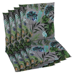 Sesselauflagenset, Anthrazit, Grün, Textil, 4-teilig, Blätter, Füllung: Schaumstoff, Vlies, 48x5x98 cm, Oeko-Tex® Standard 100, pflegeleicht, für den