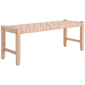 Livetastic Sitzbank, Natur, Holz, Leder, Echtleder, Rindleder, Mindiholz, massiv, 120x45x40 cm, Esszimmer, Bänke, Sitzbänke
