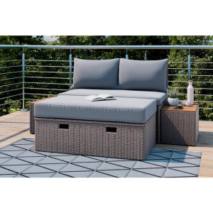 Ambia Garden Loungegarnitur, Akazie, Grau, Braun, Holz, Metall, Kunststoff, Textil, Akazie, massiv, Füllung: Polyester, einzeln stellbar, 113x72x62.5