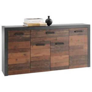 Mid.you Sideboard, Eiche, Dunkelgrau, Holzwerkstoff, 3 Fächer, 1 Schublade(n) Schubladen, 180x90x38 cm, Made in EU, Wohnzimmer, Kommoden & Sideboards,