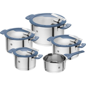 Zwilling Kochtopfset Simplify, Pastellblau, Metall, Glas, 5-teilig, 16 cm,20 cm,16 cm, rund, Messskala, backofengeeignet, kratzfest, hitzebeständige