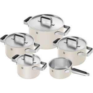 Zwilling Kochtopfset Pure, Weiß, Metall, 5-teilig, 16 cm,20 cm,16 cm, rund, backofengeeignet, kratzfest, hitzebeständige Griffe, Griffe werden nicht
