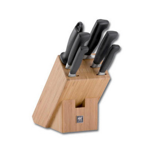 Zwilling Messerblock **** Vier Sterne, Braun, Schwarz, Holz, Metall, 7-teilig, Bambus, Kochen, Küchenmesser, Messersets