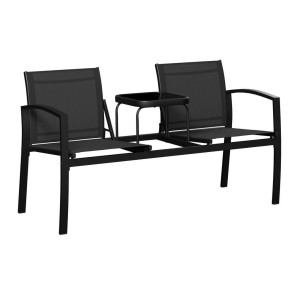 Ambia Garden Gartenbank, Anthrazit, Metall, Glas, Textil, 2-Sitzer, 143x81x64 cm, mit Rückenlehne, Gartenmöbel, Gartenbänke