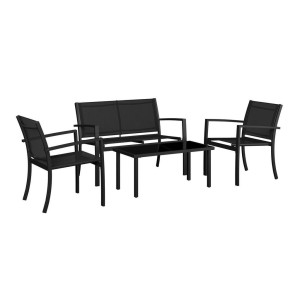 Ambia Garden Gartenset, Grau, Schwarz, Metall, Glas, Textil, 4-teilig, Tisch mit Glasplatte, Gartenmöbel, Gartenmöbel-Sets