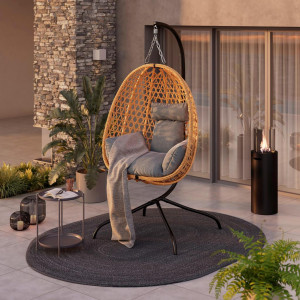 Ambia Garden Hängesessel, Grau, Natur, Schwarz, Metall, Kunststoff, Textil, Füllung: Polyester, 105x198x104 cm, Rückenlehne umklappbar, Gartenmöbel,
