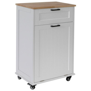 Mid.you Servierwagen Kitchen trolley, Weiß, Holz, Holzwerkstoff, Kautschukholz, vollmassiv, 1 Schublade(n) Schubladen, rechteckig, Rollen, 52x89x35