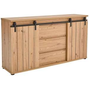 Milino Sideboard, Schwarz, Eiche, Kunststoff, 2 Fächer, 3 Schublade(n) Schubladen, 160x86x40 cm, Bsci, Wohnzimmer, Kommoden & Sideboards, Sideboards