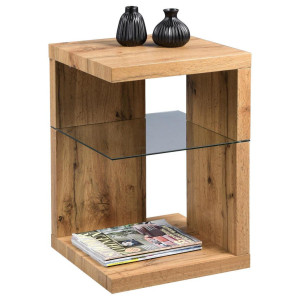 Xora Beistelltisch, Eiche, Glas, Holzwerkstoff, quadratisch, Bodenplatte, 40x60x40 cm, offenes Fach, Wohnzimmer, Wohnzimmertische, Beistelltische,