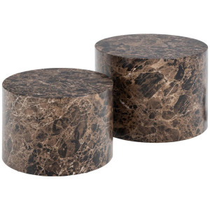 Couchtischset, Braun, Schwarz, Holzwerkstoff, 2-teilig, Marmoroptik, rund, 58x50x50 cm, Wohnzimmer, Wohnzimmertische, Couchtische, Couchtische
