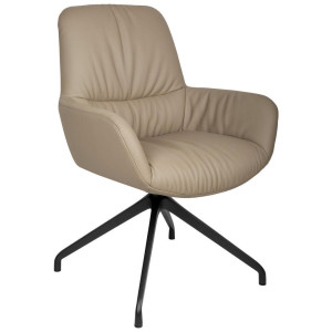 Dieter Knoll Collection Dieter Knoll Armlehnstuhl, Taupe, Schwarz, Leder, Metall, Echtleder, Rindleder, Drehkreuz, 64x89x65 cm, Sitzfläche 360°