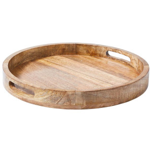 Ambia Home Serviertablett, Braun, Holz, Mangoholz, Hartholz, rund, 4.75 cm, Lfgb, Handmade in India, handgemacht, lebensmittelecht, Tischkultur &