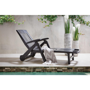 Ambia Garden Gartenliege, Anthrazit, Kunststoff, 72x101x195 cm, Made in Italy, Räder am Kopfende, klappbar, Rückenlehne verstellbar, Gartenmöbel,