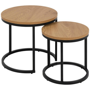 Beistelltischset, Schwarz, Eiche, Holzwerkstoff, 2-teilig, rund, C-Form, rund, 35-45x35-40x35-45 cm, Wohnzimmer, Wohnzimmertische, Satztische