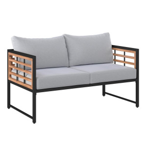Ambia Garden Loungesofa, Natur, Schwarz, Holz, Metall, Textil, Akazie, vollmassiv, 125x67.5x63.5 cm, Loungemöbel, Outdoorsofas