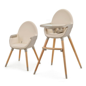 Kinderkraft Hochstuhl Fini 2, Beige, Holz, Kunststoff, Leder, Buche, 55x96x58.5 cm, höhenverstellbar, Essbrett verstellbar, 5-Punkt-Gurt, Tablett,