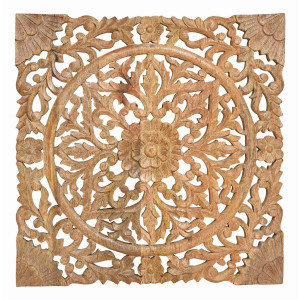 Holzbild, Hellbraun, Holz, Mangoholz, Blumen, 50x50x2 cm, 3D-Effekt, Bilder und Zubehör, Wandbilder, Sonstige Wandbilder