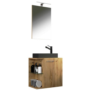Mid.you Gästebad Hausa BL, Honigeiche, Holzwerkstoff, Glas, Keramik, 3-teilig, 1 Fächer, 52 cm, hängend, Badezimmer, Gäste-WC