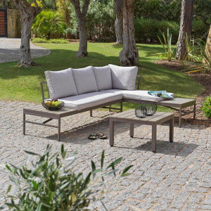 Ambia Garden Loungegarnitur, Braun, Grau, Metall, Kunststoff, Textil, Füllung: Komfortschaum,Komfortschaum, 154.5x215 cm, geeignet für Balkon,