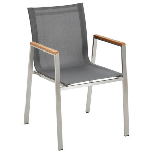 Ambia Garden Stapelsessel, Grau, Edelstahl, Holz, Metall, Textil, Teakholz, massiv, eckig, 54x86x58 cm, Gartenmöbel, Gartenstühle, Gartenstühle